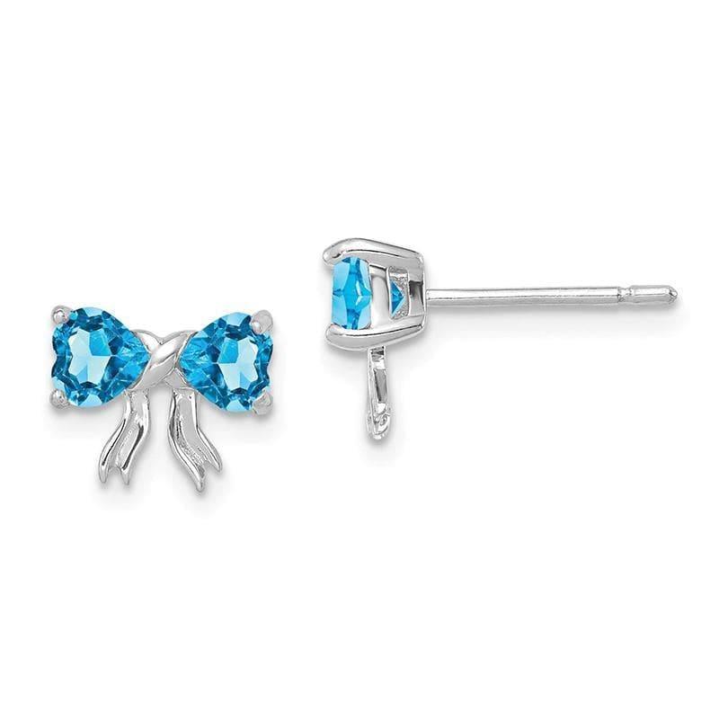 14k White Gold Polished Light Swiss Blue Topaz Bow Post Earrings - Seattle Gold Grillz