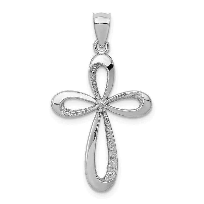 14k White Gold Polished Ribbon Cross Pendant - Seattle Gold Grillz