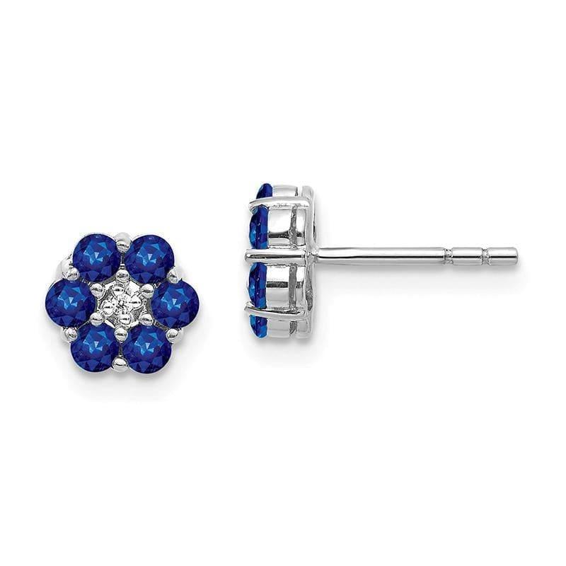 14K White Gold Polished Sapphire & Diamond Post Earrings - Seattle Gold Grillz