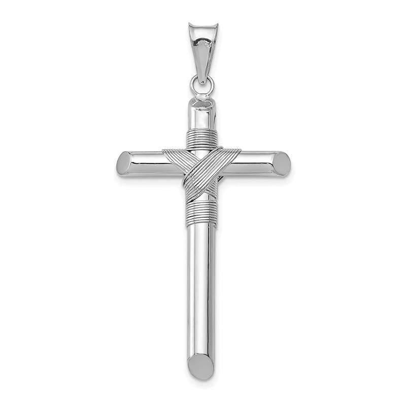 14k White Gold Polished Tube Cross Pendant - Seattle Gold Grillz