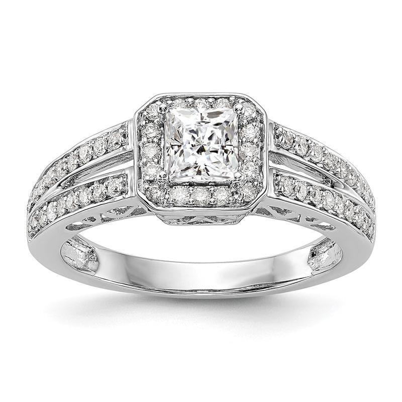 14K White Gold Princess Cushion Halo Engagement Ring Mounting - Seattle Gold Grillz