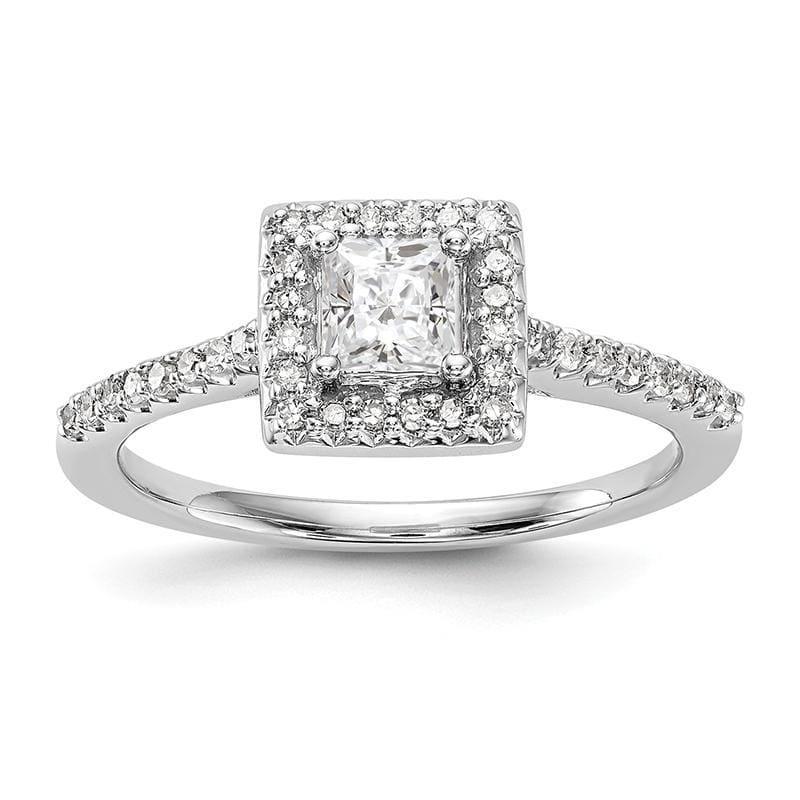 14K White Gold Princess Square Halo Engagement Ring Mounting - Seattle Gold Grillz