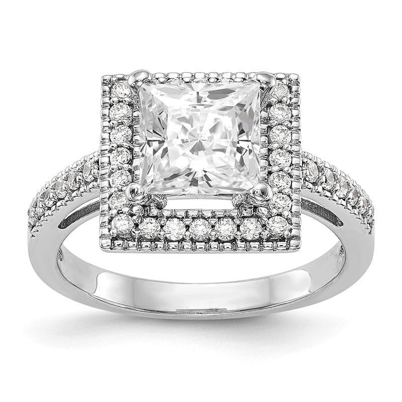 14K White Gold Princess Square Halo Engagement Ring Mounting - Seattle Gold Grillz