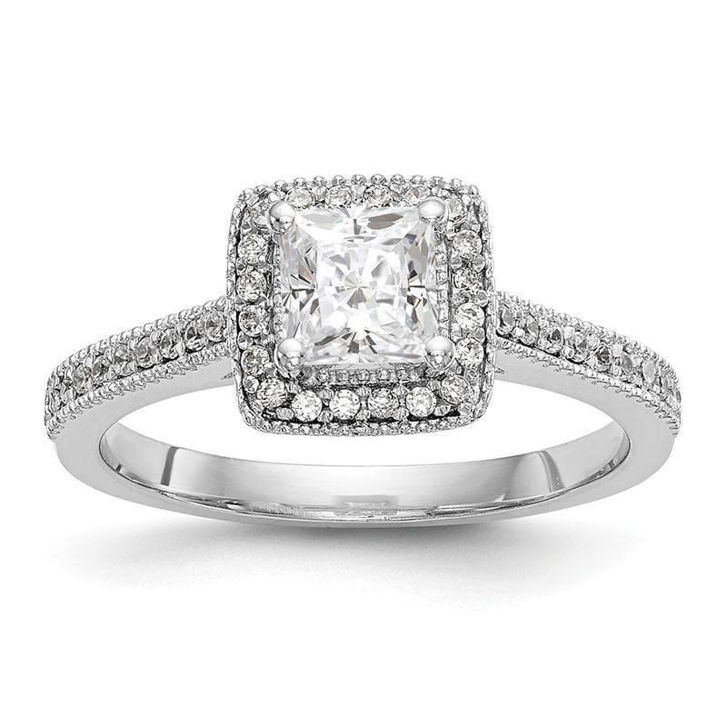 14K White Gold Princess Square Halo Engagement Ring Mounting - Seattle Gold Grillz