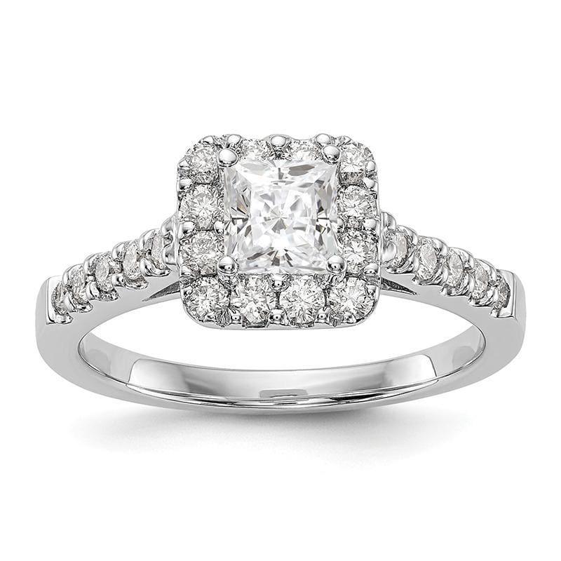 14K White Gold Princess Square Halo Engagement Ring Mounting - Seattle Gold Grillz