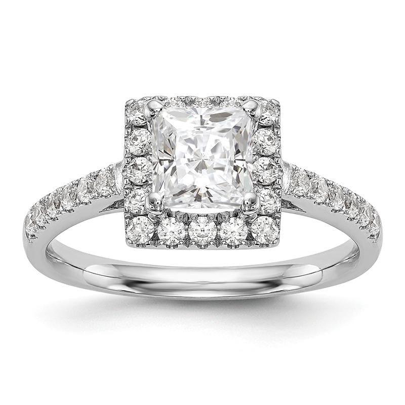 14K White Gold Princess Square Halo Engagement Ring Mounting - Seattle Gold Grillz