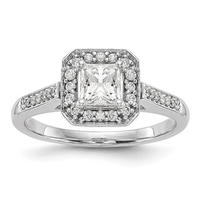 14K White Gold Princess Square Halo Engagement Ring Mounting - Seattle Gold Grillz