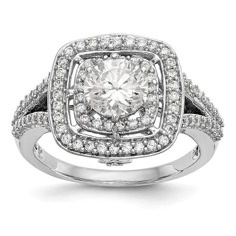 14K White Gold Round Cushion Halo Engagement Ring Mounting - Seattle Gold Grillz