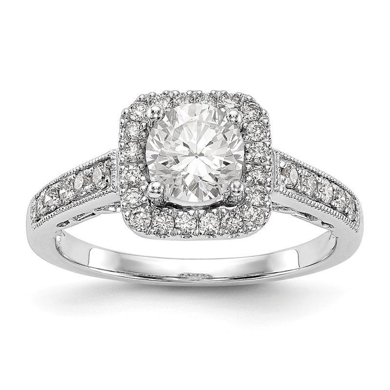 14K White Gold Round Cushion Halo Engagement Ring Mounting - Seattle Gold Grillz