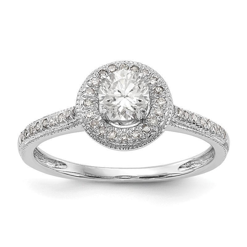 14K White Gold Round Halo Engagement Ring Mounting - Seattle Gold Grillz