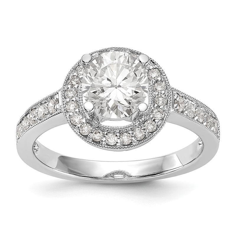 14K White Gold Round Halo Engagement Ring Mounting - Seattle Gold Grillz