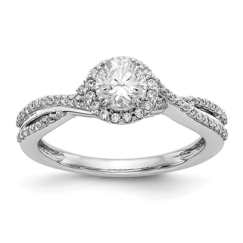 14K White Gold Round Halo Engagement Ring Mounting - Seattle Gold Grillz