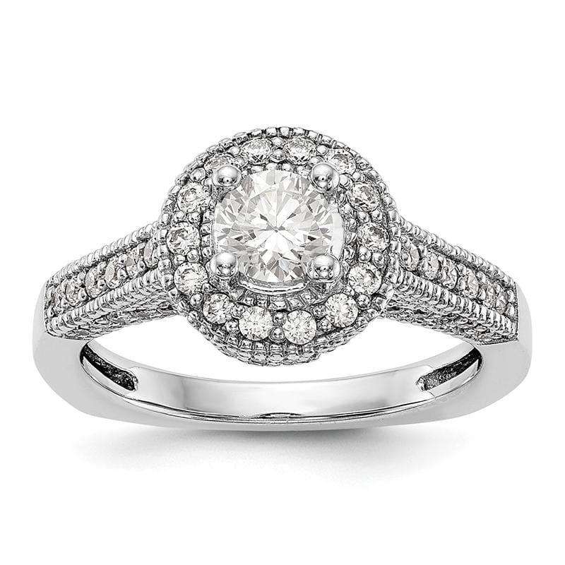 14K White Gold Round Halo Engagement Ring Mounting - Seattle Gold Grillz