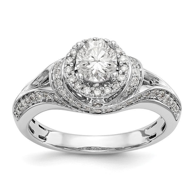 14K White Gold Round Halo Engagement Ring Mounting - Seattle Gold Grillz