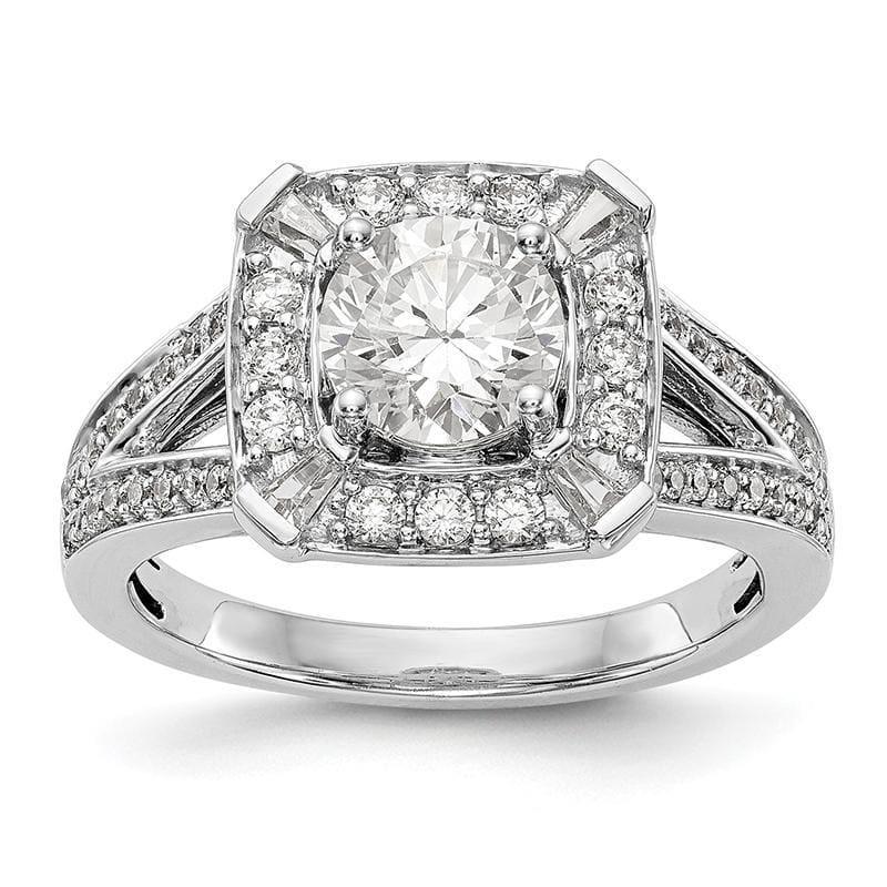 14K White Gold Round Halo Engagement Ring Mounting - Seattle Gold Grillz
