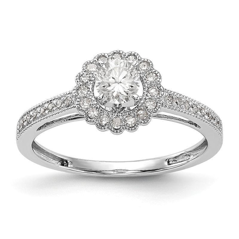 14K White Gold Round Halo Engagement Ring Mounting - Seattle Gold Grillz