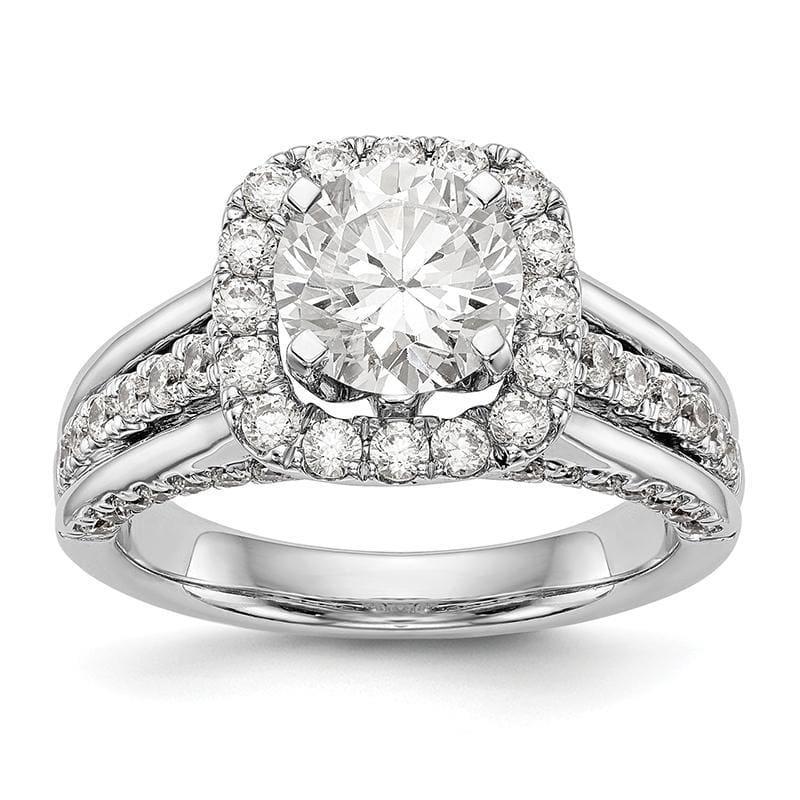 14K White Gold Round Halo Engagement Ring Mounting - Seattle Gold Grillz