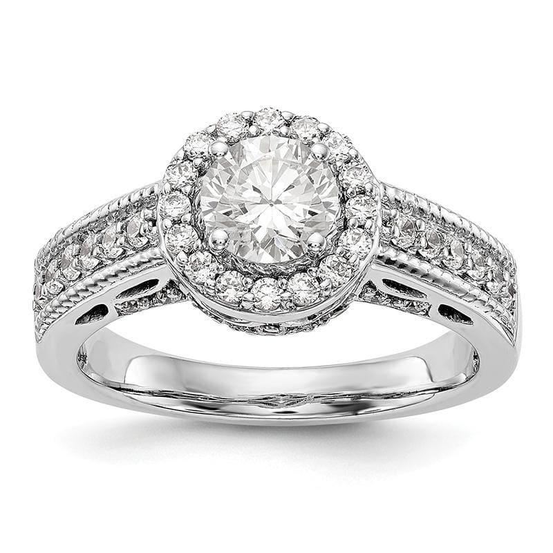 14K White Gold Round Halo Engagement Ring Mounting - Seattle Gold Grillz