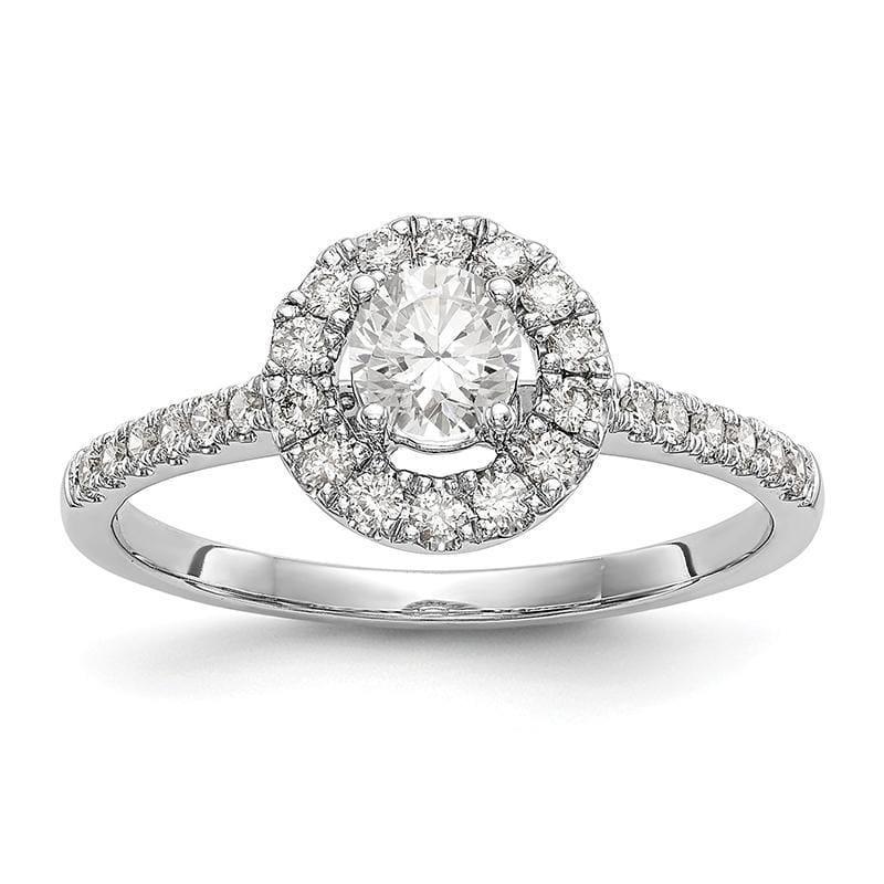 14K White Gold Round Halo Engagement Ring Mounting - Seattle Gold Grillz