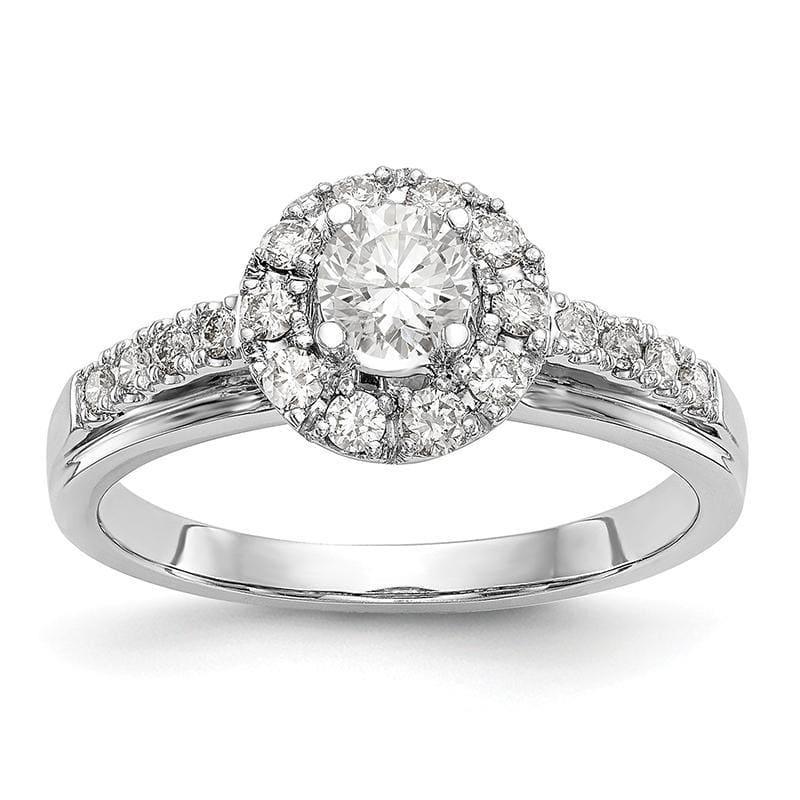 14K White Gold Round Halo Engagement Ring Mounting - Seattle Gold Grillz