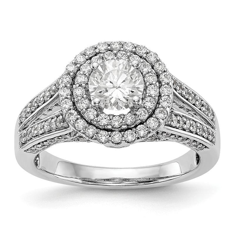14K White Gold Round Halo Engagement Ring Mounting - Seattle Gold Grillz
