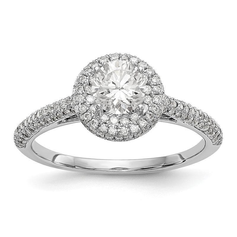 14K White Gold Round Halo Engagement Ring Mounting - Seattle Gold Grillz