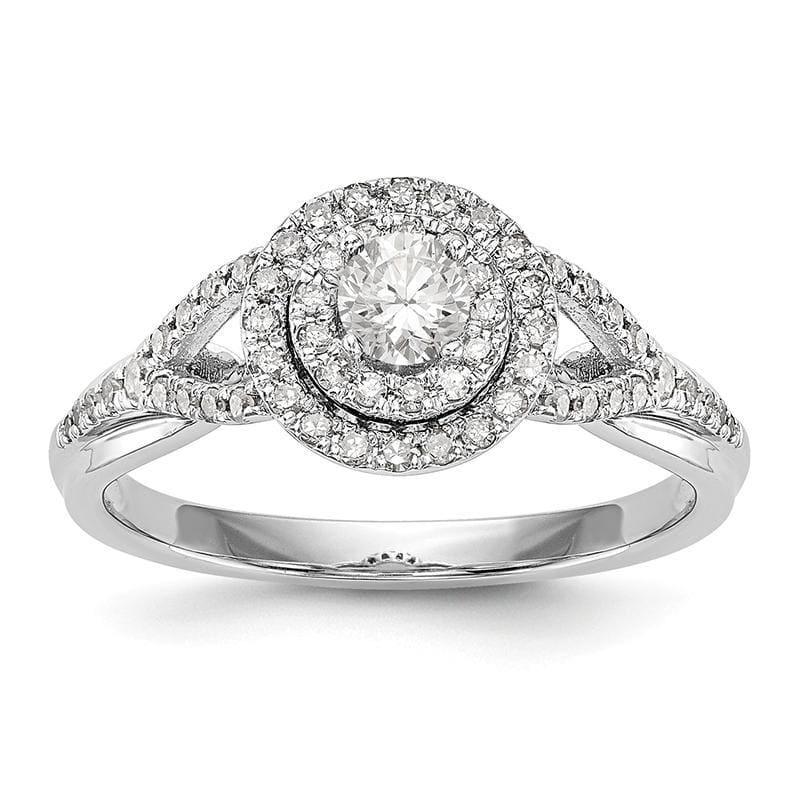 14K White Gold Round Halo Engagement Ring Mounting - Seattle Gold Grillz