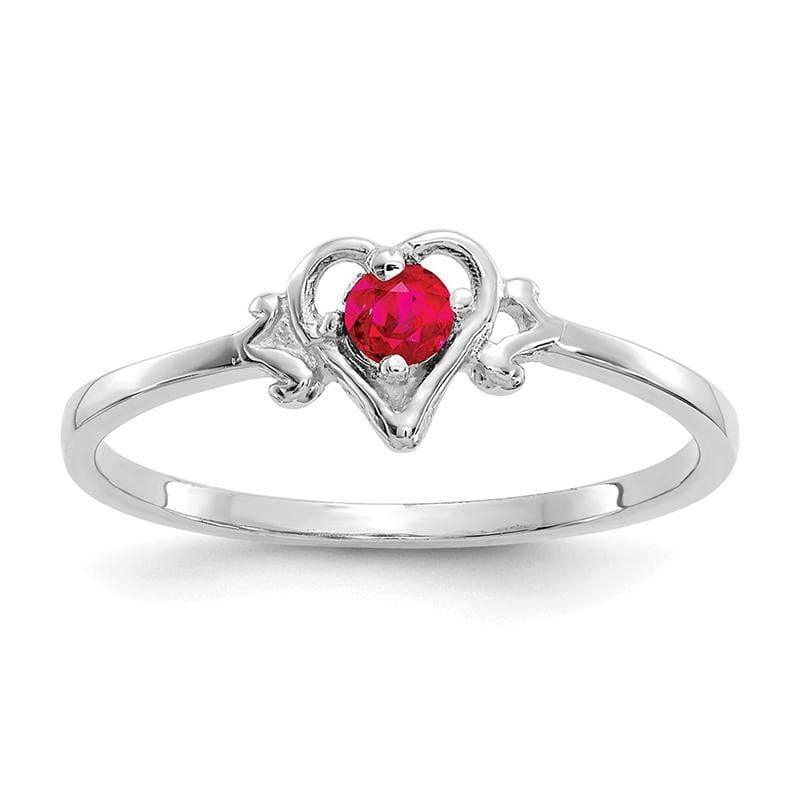 14K White Gold Ruby Birthstone Heart Ring - Seattle Gold Grillz