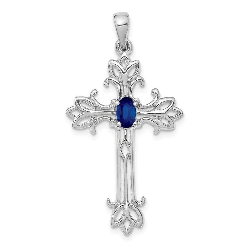 14k White Gold Sapphire Cross Pendant - Seattle Gold Grillz