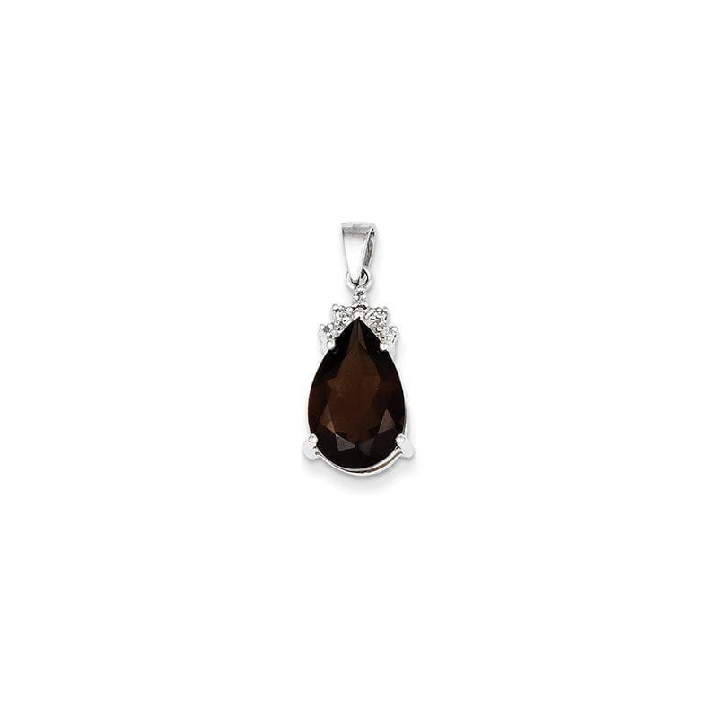 14k White Gold Smoky Quartz & Diamond Pendant - Seattle Gold Grillz