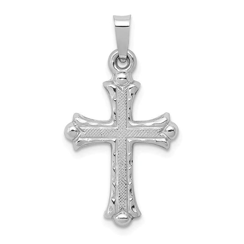 14K White Gold Textured and Polished Fleur de lis Cross Pendant - Seattle Gold Grillz