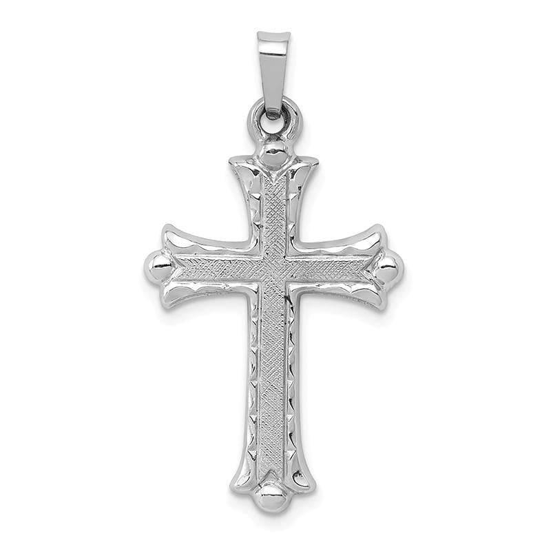 14K White Gold Textured and Polished Fleur de lis Cross Pendant - Seattle Gold Grillz