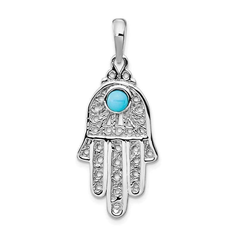 14k White Gold Turquoise Filigree Chamseh Pendant - Seattle Gold Grillz