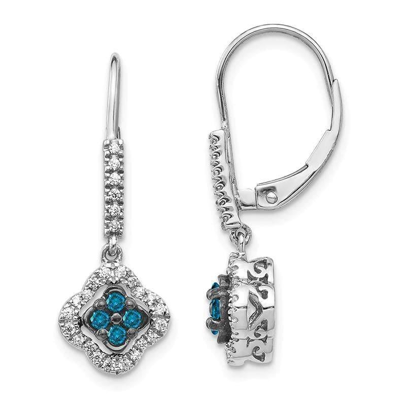 14K White Gold White & Blue Diamond Dangle Leverback Earrings - Seattle Gold Grillz