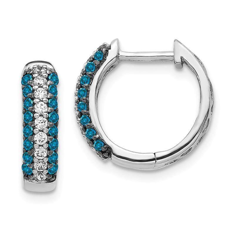 14k White Gold White & Blue Diamond Hinged Hoop Earrings. 0.50ctw - Seattle Gold Grillz