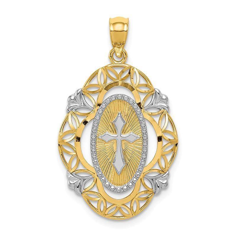 14k White Rhodium Polished Cross Medal Pendant - Seattle Gold Grillz