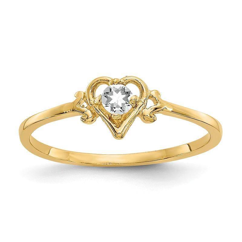 14K White Topaz Birthstone Heart Ring - Seattle Gold Grillz