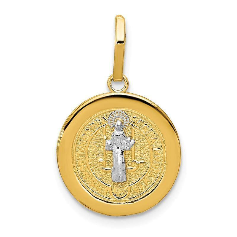 14k With Rhodium Circle St. Benedict Medal Pendant - Seattle Gold Grillz