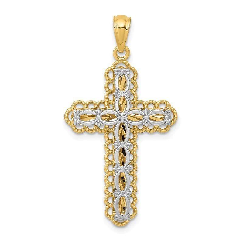 14k Y-W Gold Polished 2 Level Cross Pendant - Seattle Gold Grillz