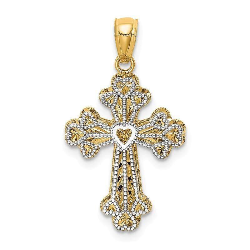 14k Y-W Gold Polished Filigree 2 Level Heart Cross Pendant - Seattle Gold Grillz