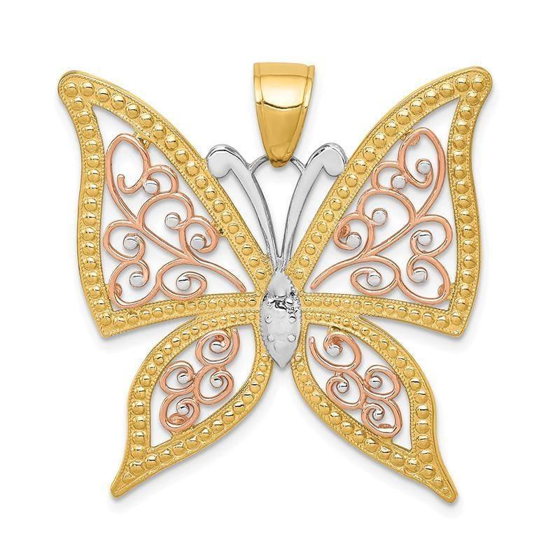 14k Yellow & Rose Gold w-Rhodium Diamond-cut Butterfly Pendant - Seattle Gold Grillz