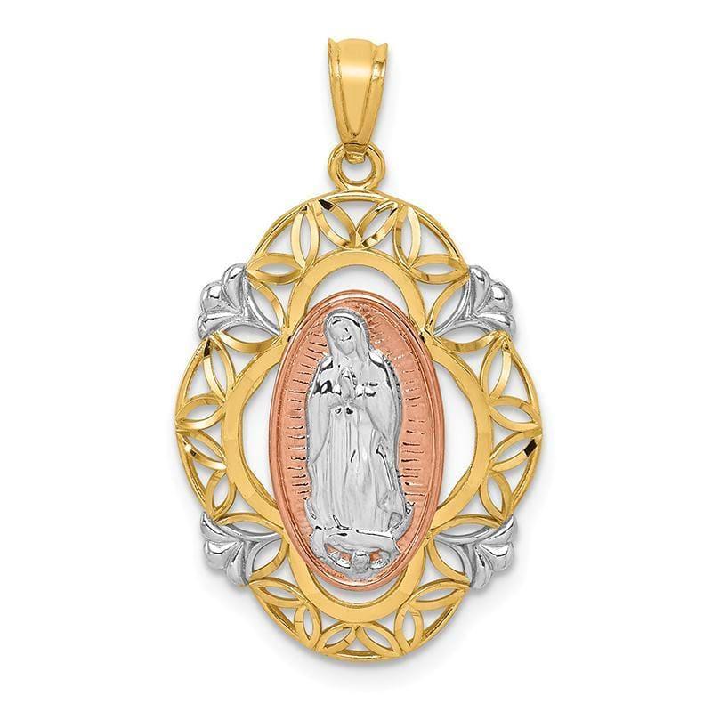14k Yellow and Rose Gold w-Rhodium Polished Guadalupe Medal Pendant - Seattle Gold Grillz
