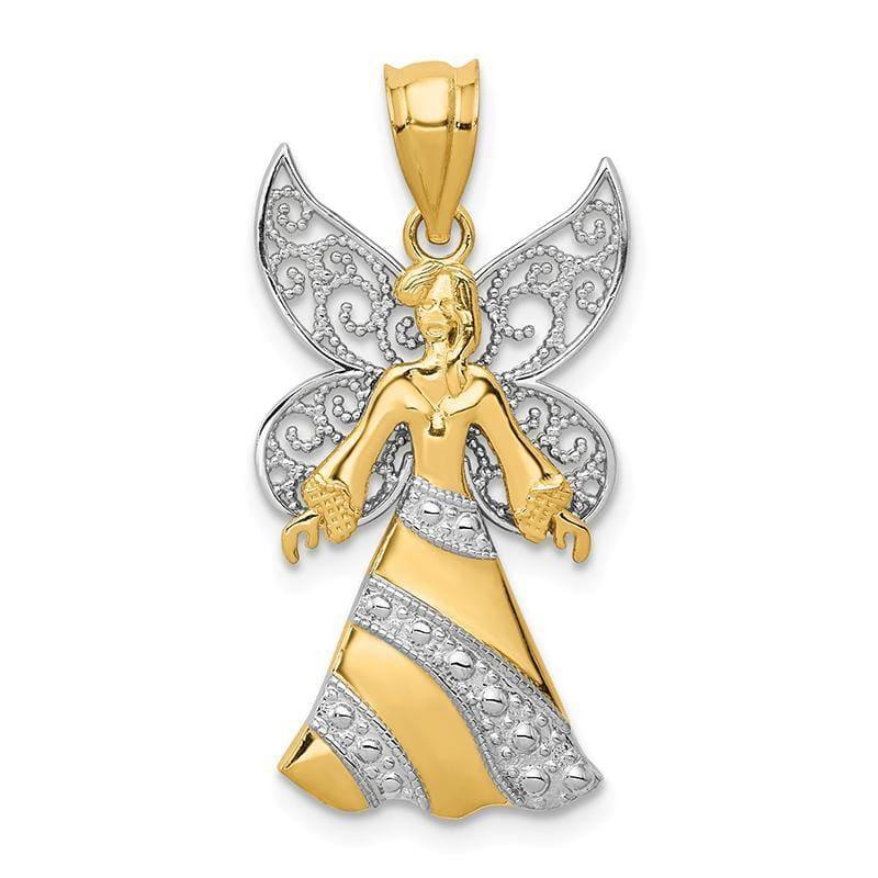 14k Yellow & White Gold w-Rhodium Angel Pendant - Seattle Gold Grillz