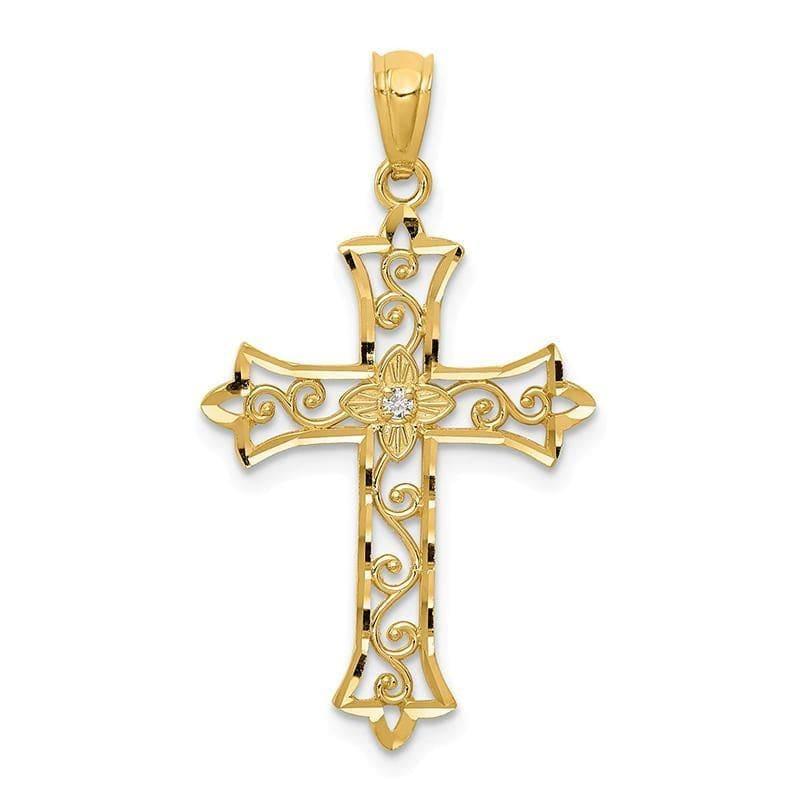 14k Yellow Gold Diamond Cross Pendant - Seattle Gold Grillz