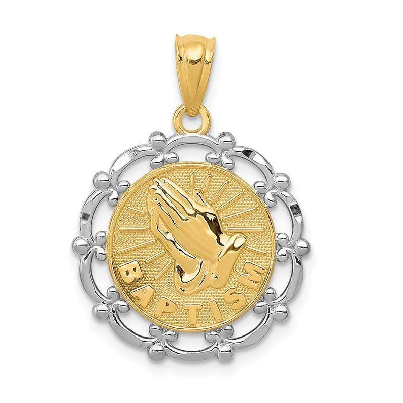 14k Yellow Gold Rhodium Plated Baptism Pendant - Seattle Gold Grillz