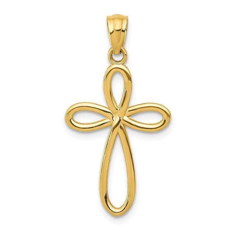 14k Yellow Gold Ribbon Cross Pendant - Seattle Gold Grillz
