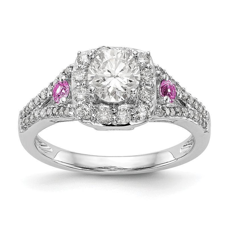 14KW Gold Diamond & Pink Sap Semi-Mount Cushion Halo Engagement Ring - Seattle Gold Grillz