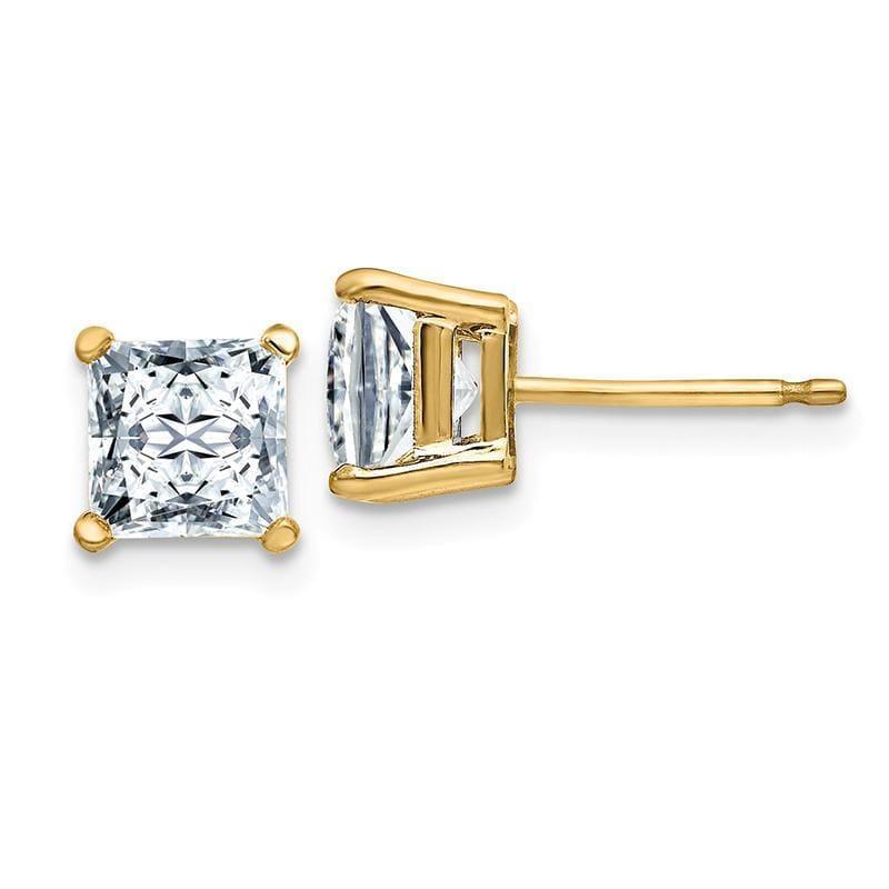 14ky 1.50ct. 5.0mm Square Brilliant Colorless Moissanite Basket Post Earrin - Seattle Gold Grillz