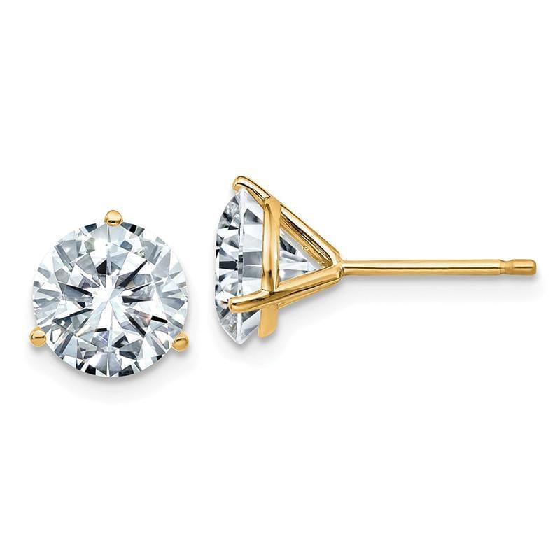 14ky 3.00ct. 7.5mm Round Colorless Moissanite 3-Prong Martini Post Earring - Seattle Gold Grillz