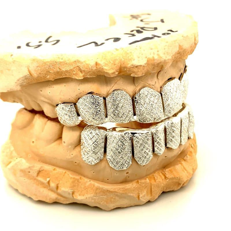 16pc Silver Micro Snowflake Perm Cut Grillz Set - Seattle Gold Grillz